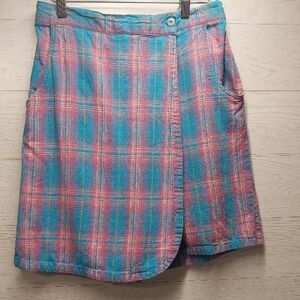 Asymmetrical Plaid Skort Shorts Pink Blue 80's 90's High Waist Hi Rise